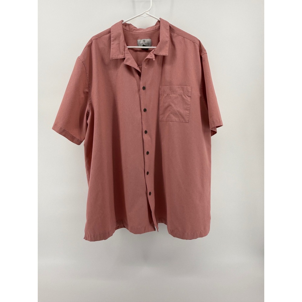 Oak Hill Men 2XL Shirt Pink Perforated Short Sleeve Button Down DXL Big & Tall